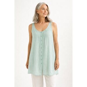 Eileen Fisher Tunic Tank Top Linen Seafoam Green Button Front Size Large